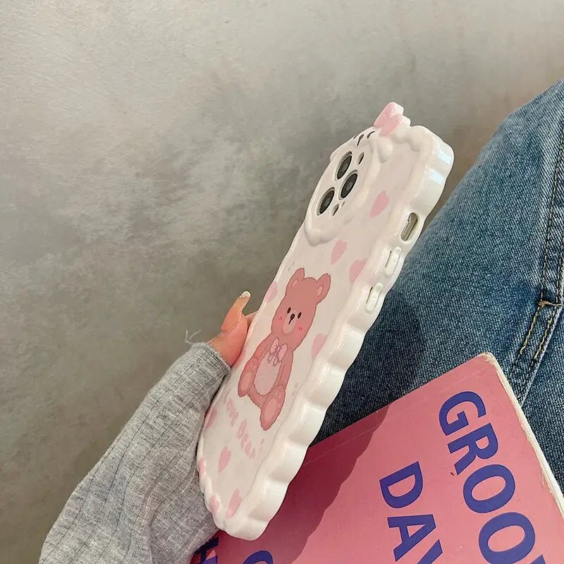Adorable Rubber Love Bear iPhone Case in Pink and White - Cosparty