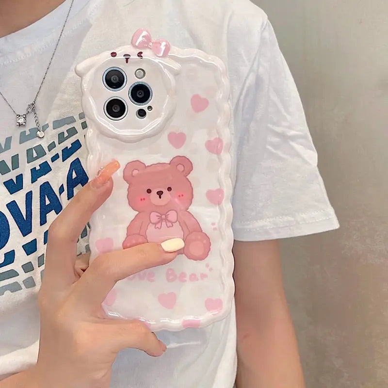 Adorable Rubber Love Bear iPhone Case in Pink and White - phone case