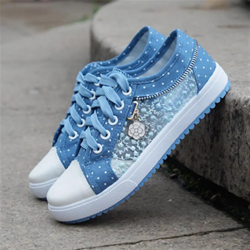 Adorable See-Through Lace Polkadot Sneakers for Youthful Style - shoes