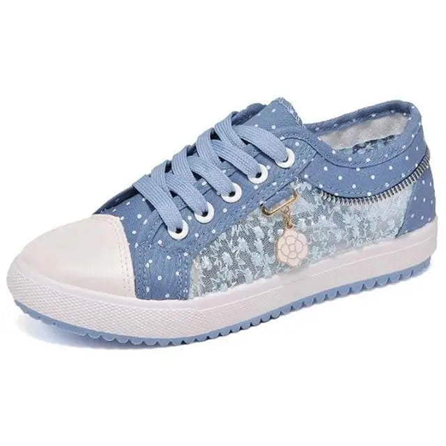 Lace Jean Blue Running Shoes Sneakers Youthful Young See Through Canvas