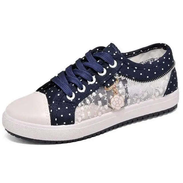 Lace Jean Blue Running Shoes Sneakers Youthful Young See Through Canvas