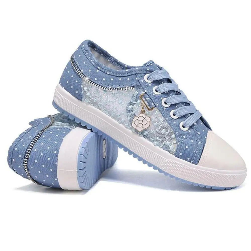 Adorable See-Through Lace Polkadot Sneakers for Youthful Style - shoes