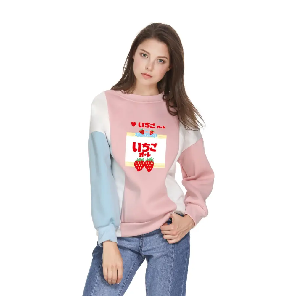 Strawberry Japanese Harajuku Crewneck Patchwork Sweater Sweatshirt Pullover Japan Street Fashion Fairy Kei