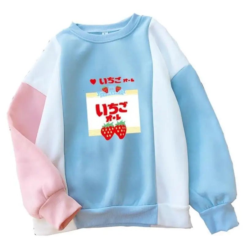 Adorable Strawberry Japanese Pastel Patchwork Crewneck Sweater - Cosparty