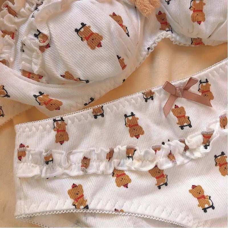 Adorable Teddy Bear Lingerie Set with Ruffles and Soft Cotton Fabric - Cosparty
