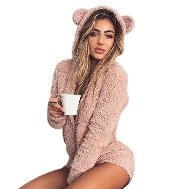 Adorable Vegan Fur Baby Bear Zippered Onesie with Ears - Cosparty