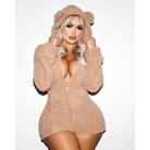 Adorable Vegan Fur Baby Bear Zippered Onesie with Ears - Cosparty