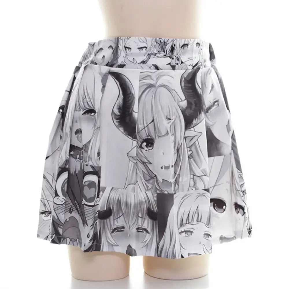 Flowing Ahegao Skirt - Black & White - ahegao, anime, manga, otaku, plus sized