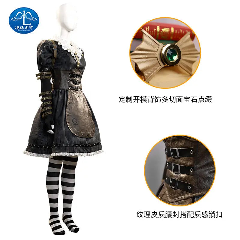 Alice Crazy Returns Dark Horror Cosplay Black Dress Costume