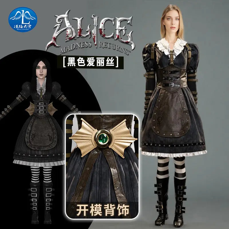 Alice Crazy Returns Dark Horror Cosplay Black Dress Costume
