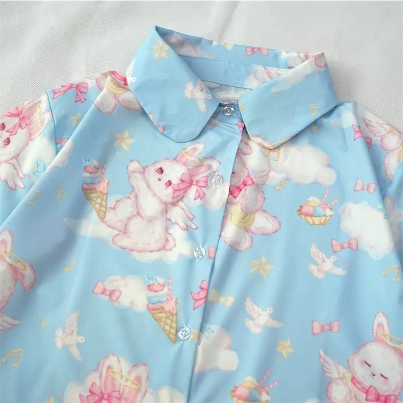 Angel Bunny Button-Up for Ultimate Kawaii Comfort and Irresistible Cuteness - shirt