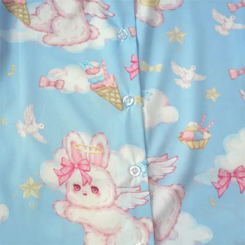 Angel Bunny Button-Up for Ultimate Kawaii Comfort and Irresistible Cuteness - shirt