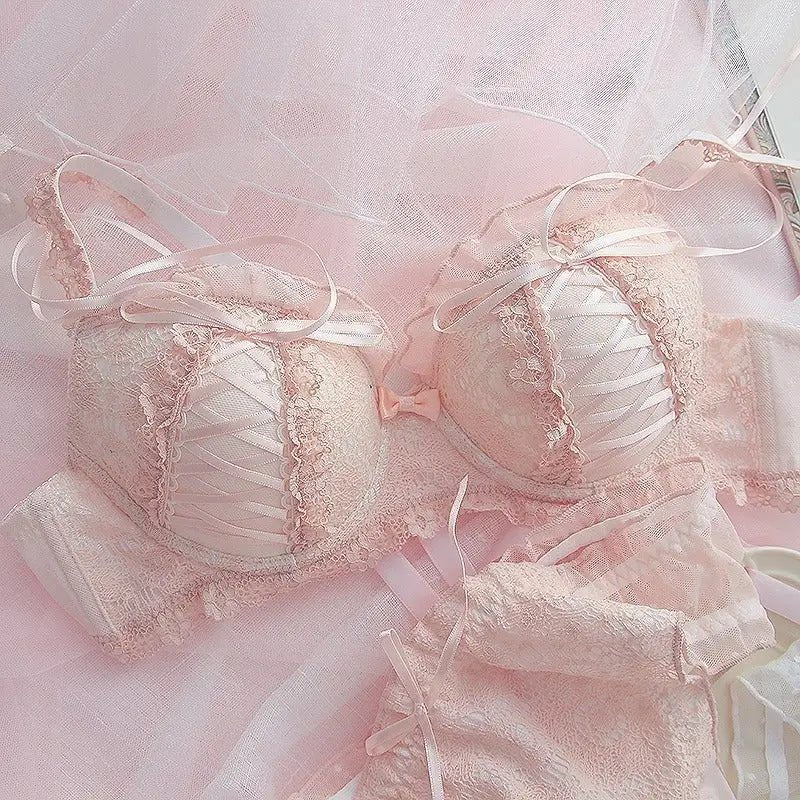 Angelcore Lace Satin Lingerie Set 65 - 75cm in Pink Black or White - Cosparty