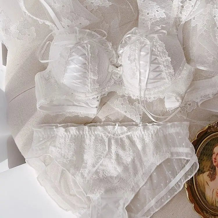 Angelcore Lace Satin Lingerie Set 65 - 75cm in Pink Black or White - Cosparty