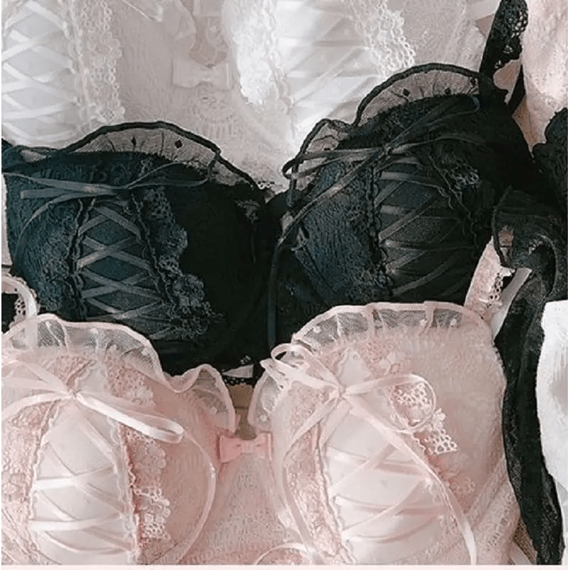 Angelcore Lace Satin Lingerie Set 65 - 75cm in Pink Black or White - Cosparty