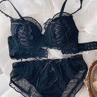 French Coquette Lingerie Set - Black / M - angelcore, bra, bralette, brasier, coquette