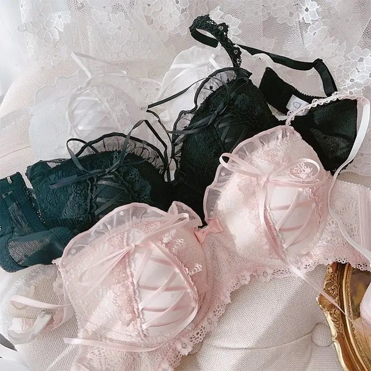 Angelcore Lace Satin Lingerie Set 65 - 75cm in Pink Black or White - Cosparty