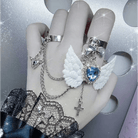 Angelic Goth Ring Set with Bat Wings and Crystal Embellishments - Cosparty