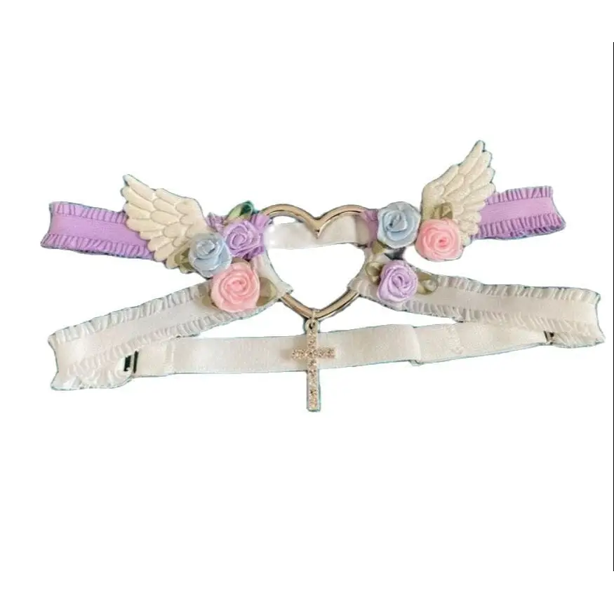 Angelic Rosebud Garter Belts - Purple & White Angel - angel wings, flowers, garter, garter