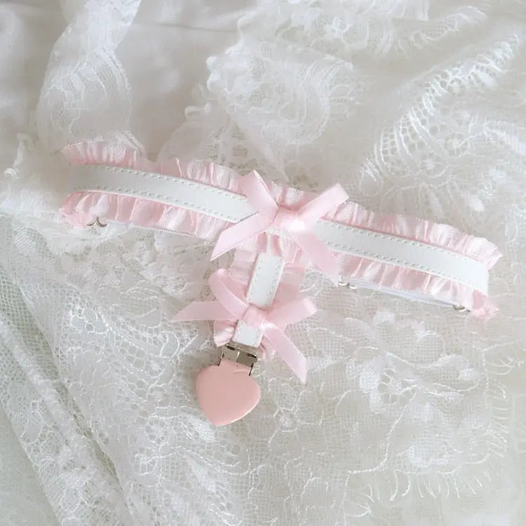 Angelic Rosebud Garter Belts - Pink Heart - angel wings, flowers, garter, garter belt,