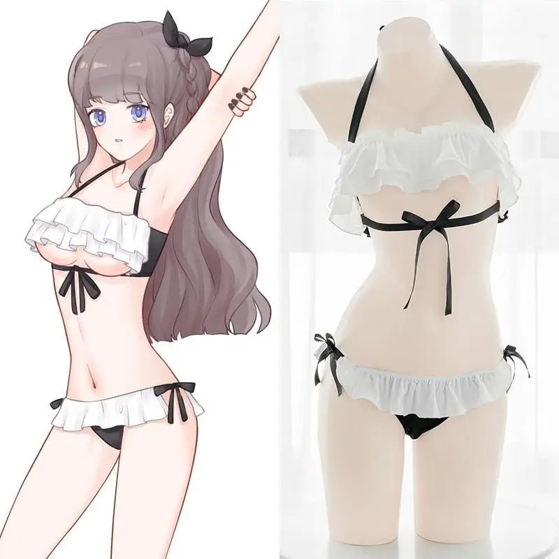 Anime Inspired Lingerie Set with Ruffles and Ribbons - Cosparty