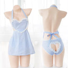 Apron Dress with Heart Cutout in Pink or Blue Plaid - Sky Blue - dress