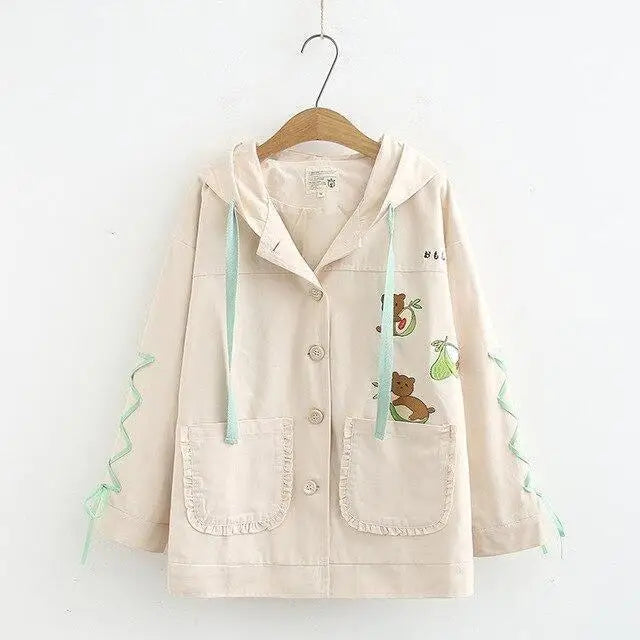 Avocado Teddy Bear Windbreaker Coat for Spring and Fall - coat