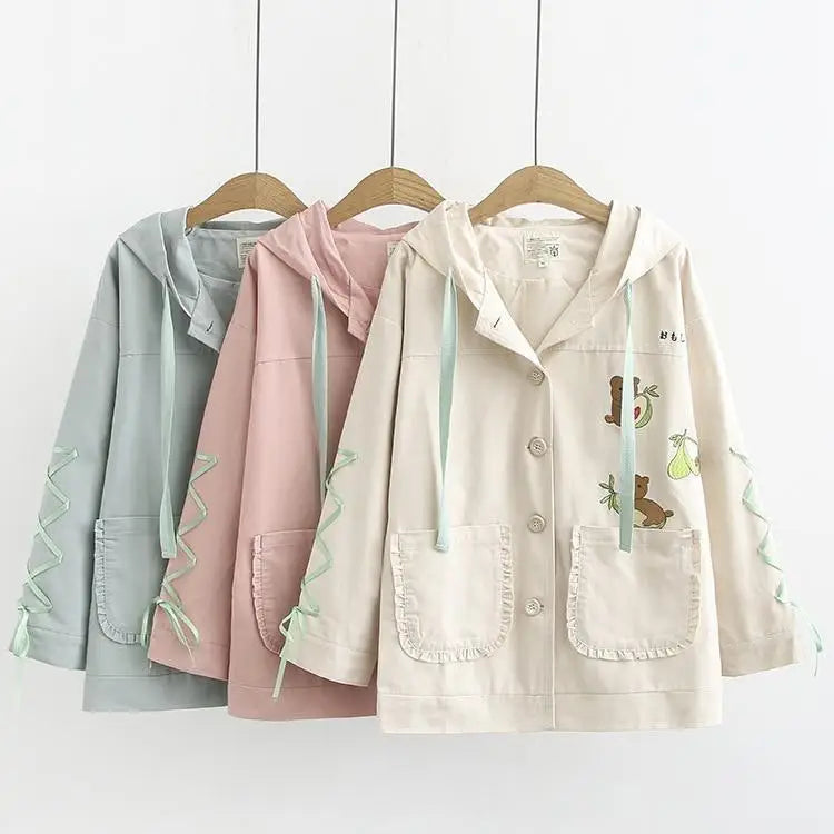 Avocado Teddy Bear Windbreaker Coat for Spring and Fall - coat