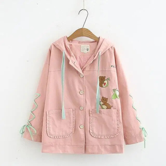 Avocado Teddy Bear Windbreaker Coat for Spring and Fall - coat