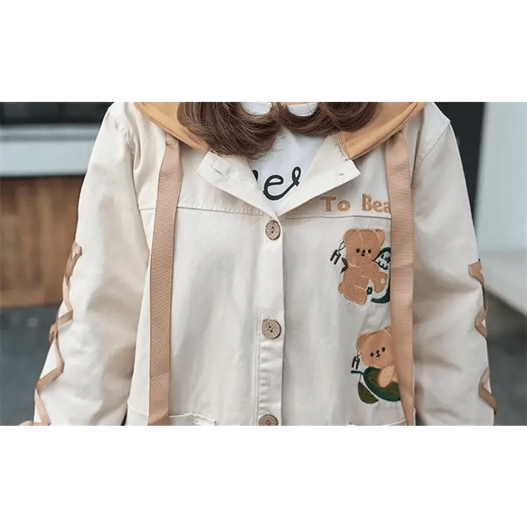 Avocado Teddy Bear Windbreaker Coat for Spring and Fall - Cosparty