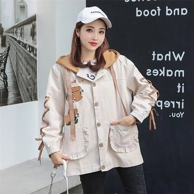 Avocado Teddy Bear Windbreaker Coat for Spring and Fall - Cosparty