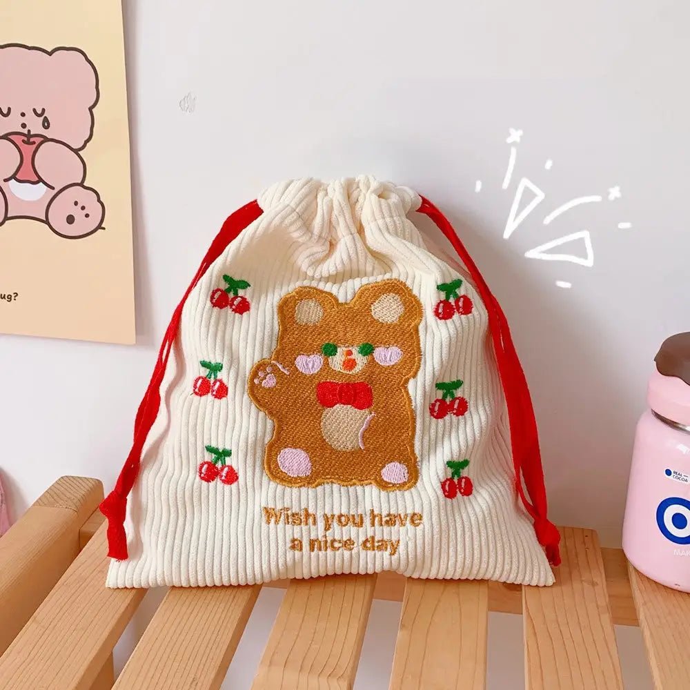 Baby Bear and Bunny Corduroy Drawstring Bags for Cute Belongings - Cosparty