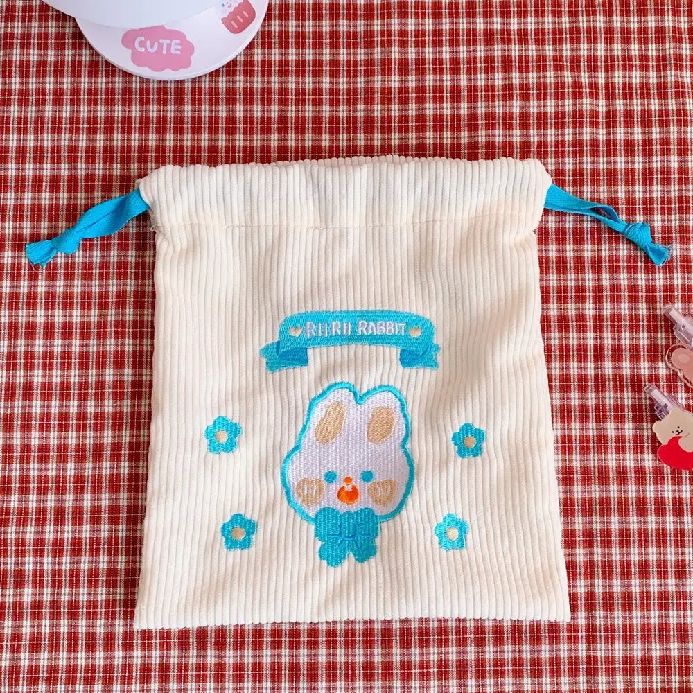 Baby Bear and Bunny Corduroy Drawstring Bags for Cute Belongings - bag