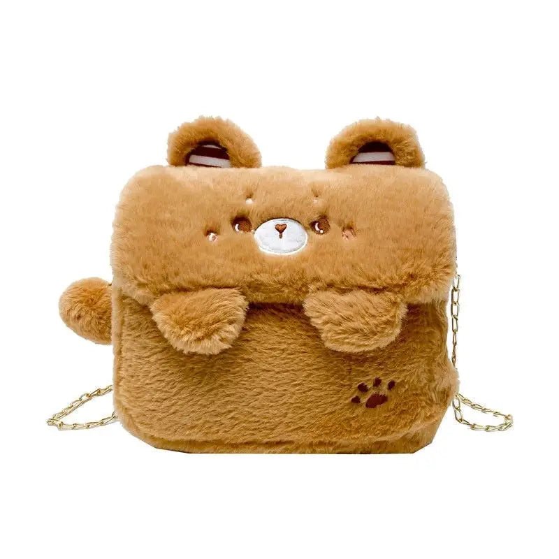 Baby Bear Fur Handbag with Cute Embroidered Teddy Bear Face - Cosparty
