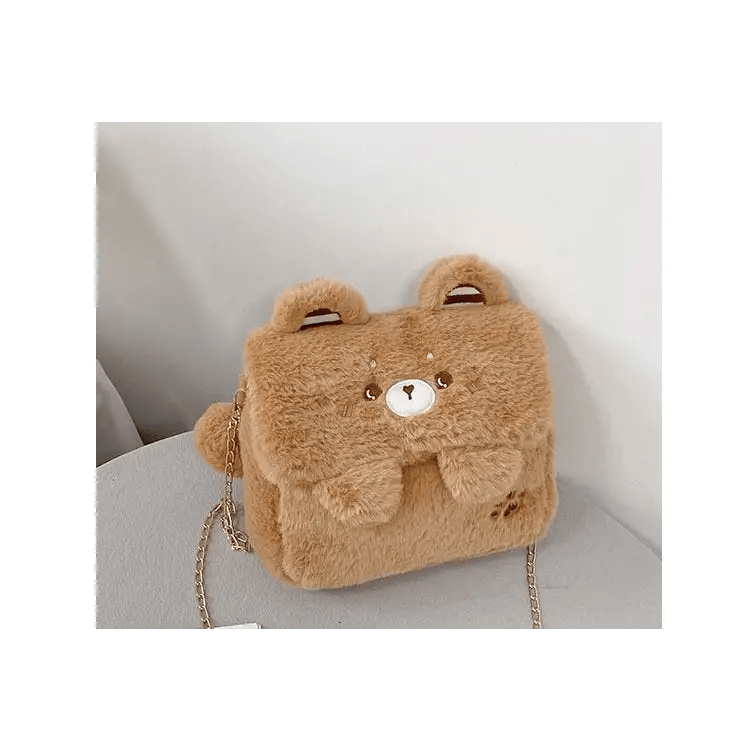 Baby Bear Fur Handbag with Cute Embroidered Teddy Bear Face - Cosparty