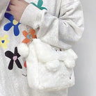 Baby Bear Fur Handbag with Cute Embroidered Teddy Bear Face - Cosparty