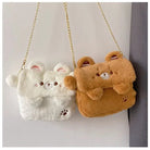 Baby Bear Fur Handbag with Cute Embroidered Teddy Bear Face - Cosparty