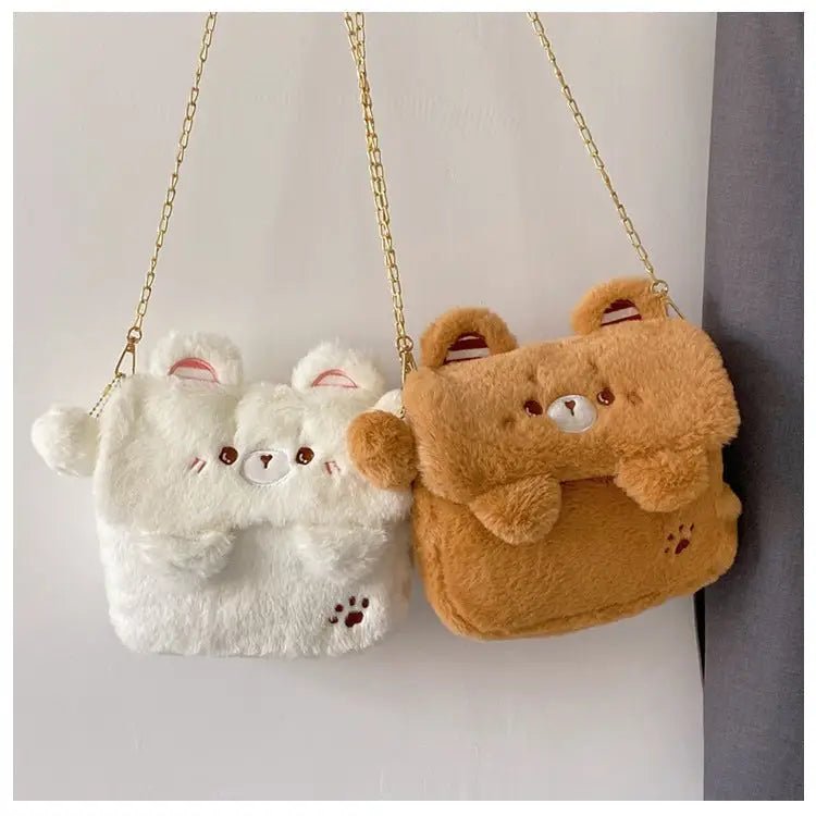 Baby Bear Fur Handbag with Cute Embroidered Teddy Bear Face - Cosparty