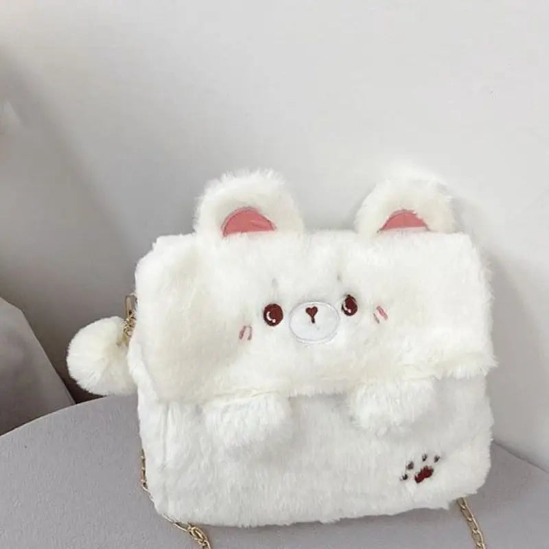 Baby Bear Fur Handbag with Cute Embroidered Teddy Bear Face - handbag