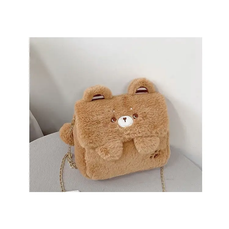 Baby Bear Fur Handbag with Cute Embroidered Teddy Bear Face - handbag