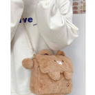 Baby Bear Fur Handbag with Cute Embroidered Teddy Bear Face - handbag