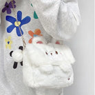 Baby Bear Fur Handbag with Cute Embroidered Teddy Bear Face - handbag