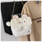 Baby Bear Fur Handbag with Cute Embroidered Teddy Bear Face - handbag