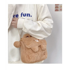 Baby Bear Fur Handbag with Cute Embroidered Teddy Bear Face - handbag