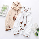 Pom Pom Bear Hoodie - White - sweater