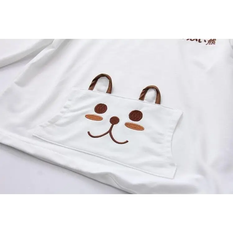 Baby Bear Pom-Pom Embellished Hoodie in White or Brown - sweater