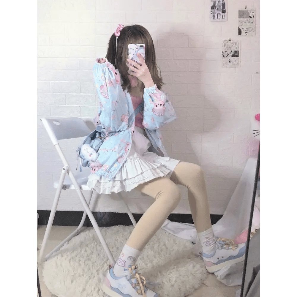 Baby Bear Windbreaker Jacket in Pastel Colors for Kawaii Lovers - Cosparty