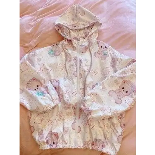 Baby Bear Windbreaker Jacket in Pastel Colors for Kawaii Lovers - sweater