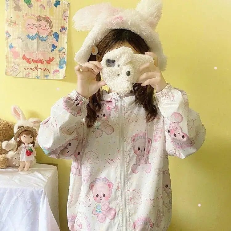 Baby Bear Windbreaker Jacket in Pastel Colors for Kawaii Lovers - Cosparty