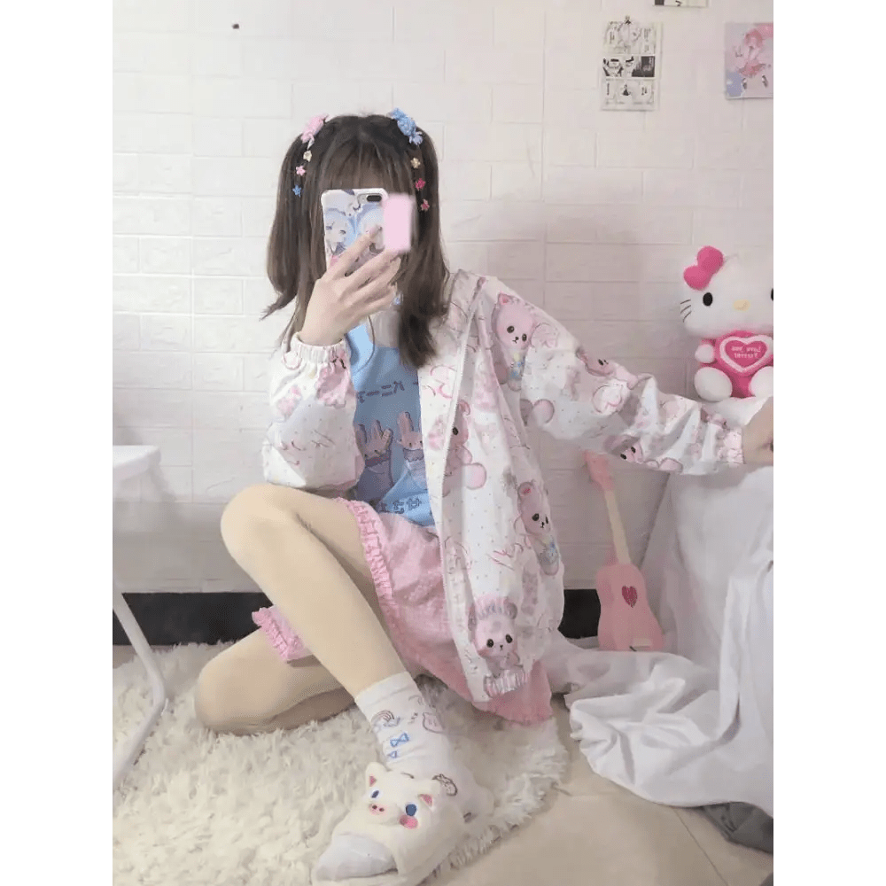 Baby Bear Windbreaker Jacket in Pastel Colors for Kawaii Lovers - Cosparty